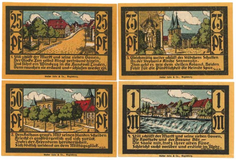 КАЛЬБЕ 25 50 75 ПФЕННИГОВ 1 МАРКА ВИДЫ бумага	UNC (пресс) 70-213