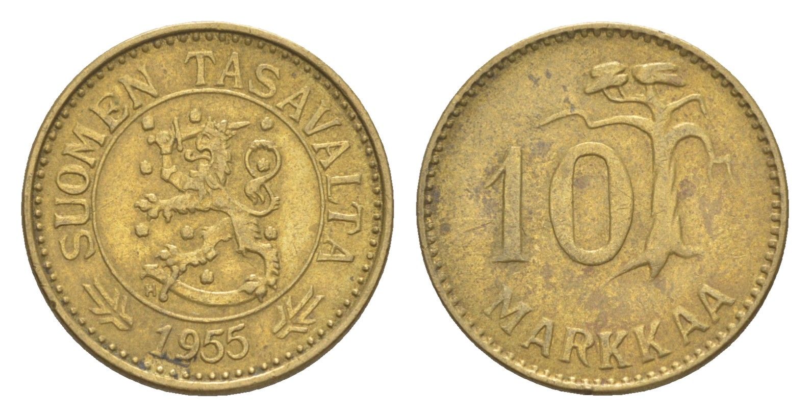 Финляндия 10 марок 1955 KM 38 алюминиевая бронза 4647-452