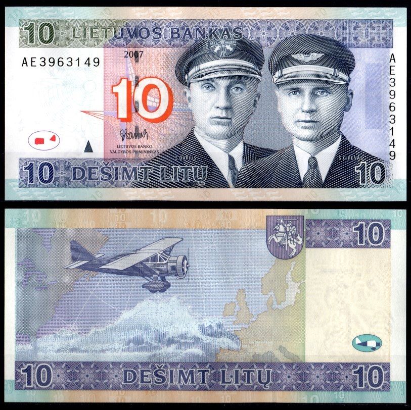 Литва 10 лит 2007 Pick 68 бумага UNC (пресс) 7201-2-3