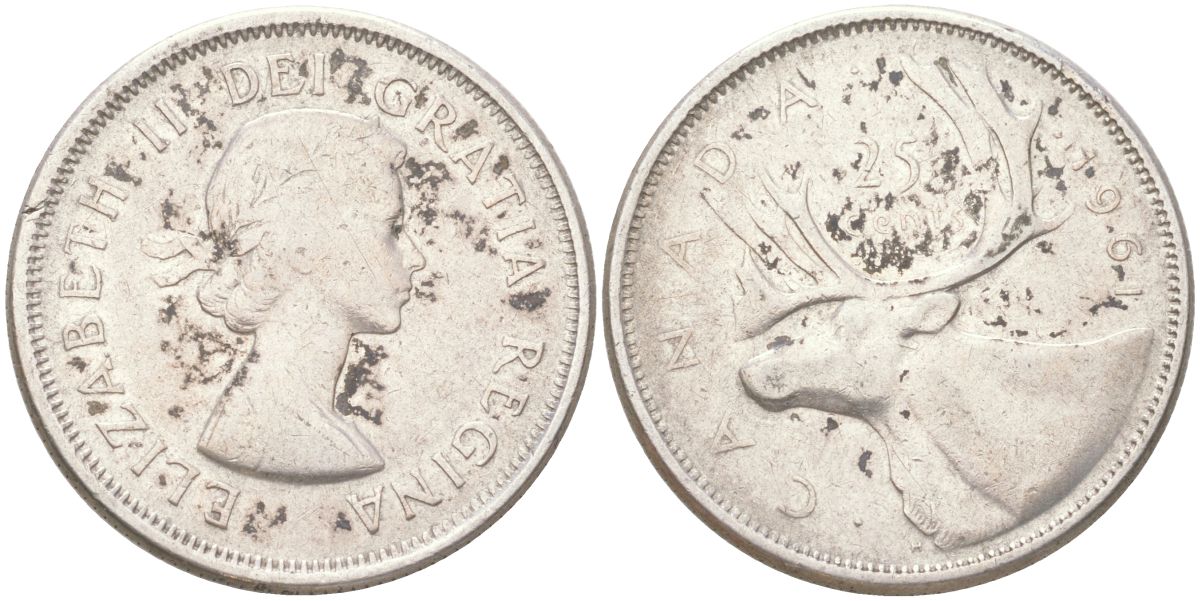 Канада 25 центов 1961 KM 52 серебро 4156-1124