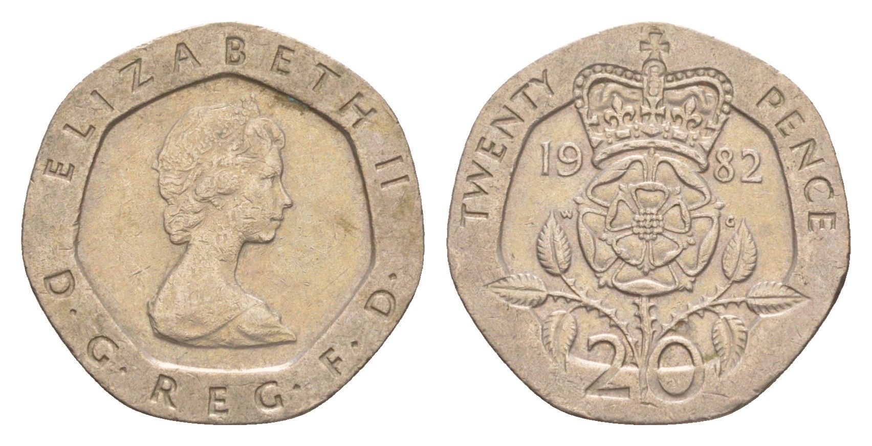 Великобритания 20 пенсов 1982 Елизавета II (1952-2022) KM 931, Spink 4230 (G1) медно-никель 4639-824