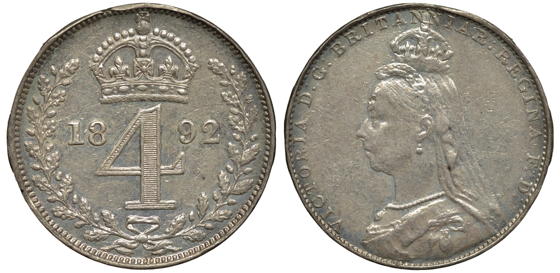 Великобритания 4 пенса 1892 Виктория (1837-1901) Spink 3933 серебро 00-00