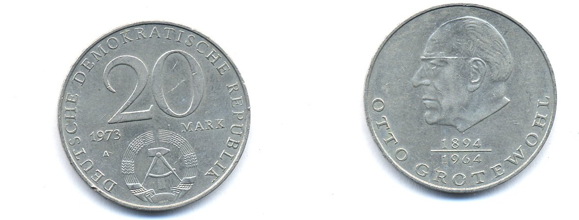 ГДР 20 марок 1973 А, Отто Гротеволь (1894-1964) KM 47 медно-никель 3333-442
