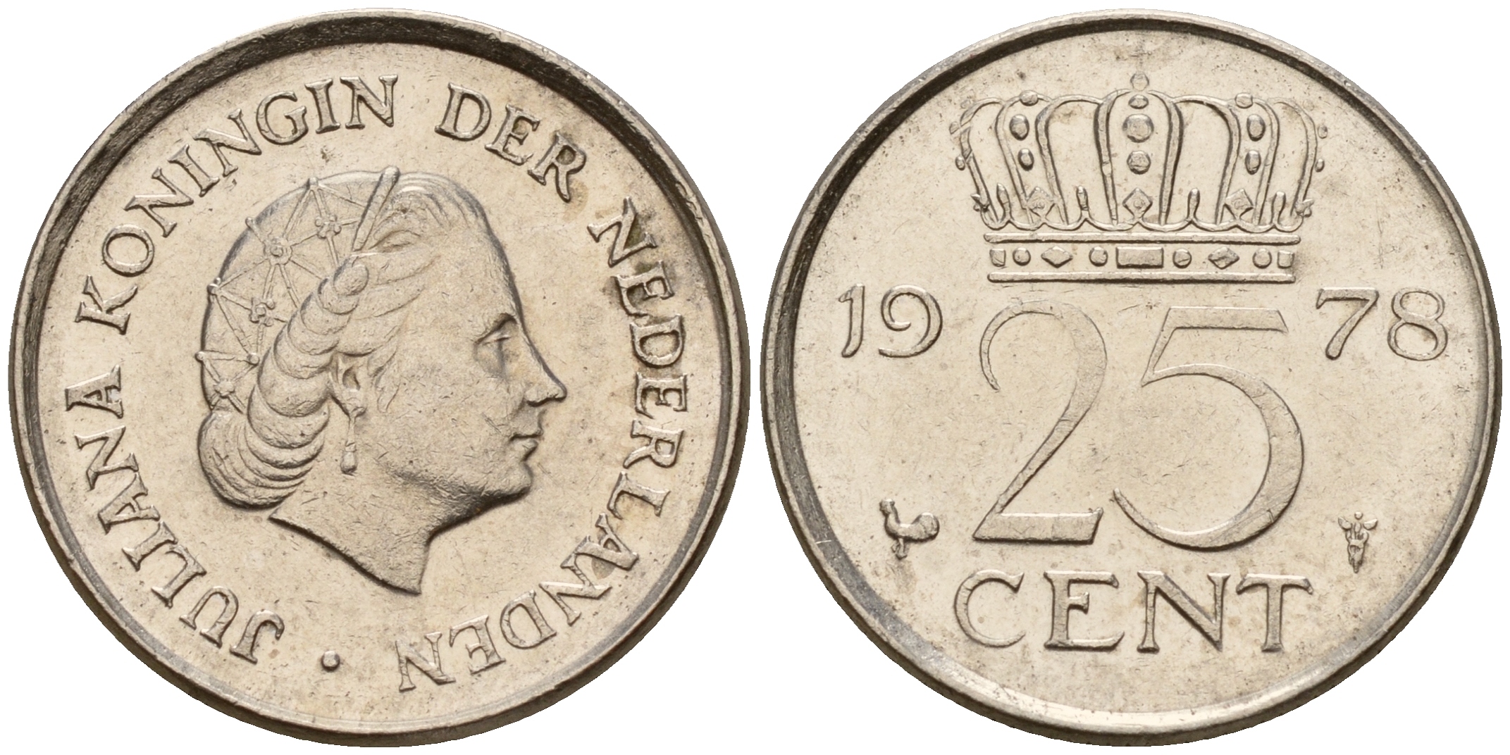 Нидерланды 25 центов 1978 Юлиана (1949-1980) KM 183 никель    4598-528