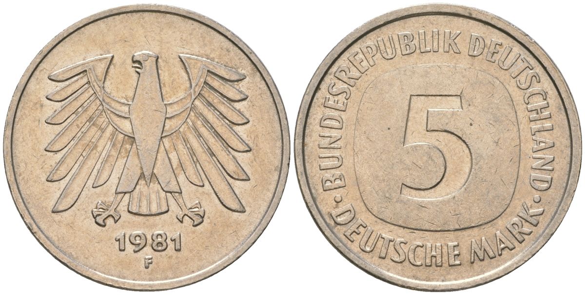 ФРГ 5 марок 1981 F KM 140.1 медно-никель 4557-731