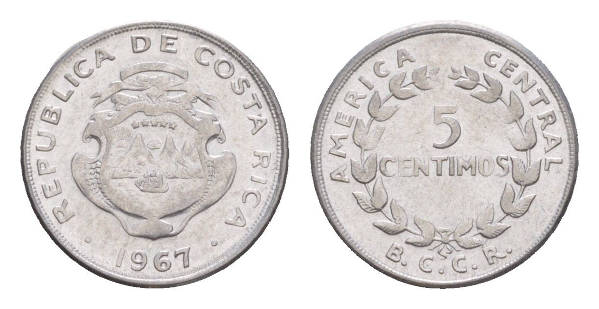 Коста-Рика 5 сентимо 1967 KM 184.1a нержавеющая сталь UNC 4644-322