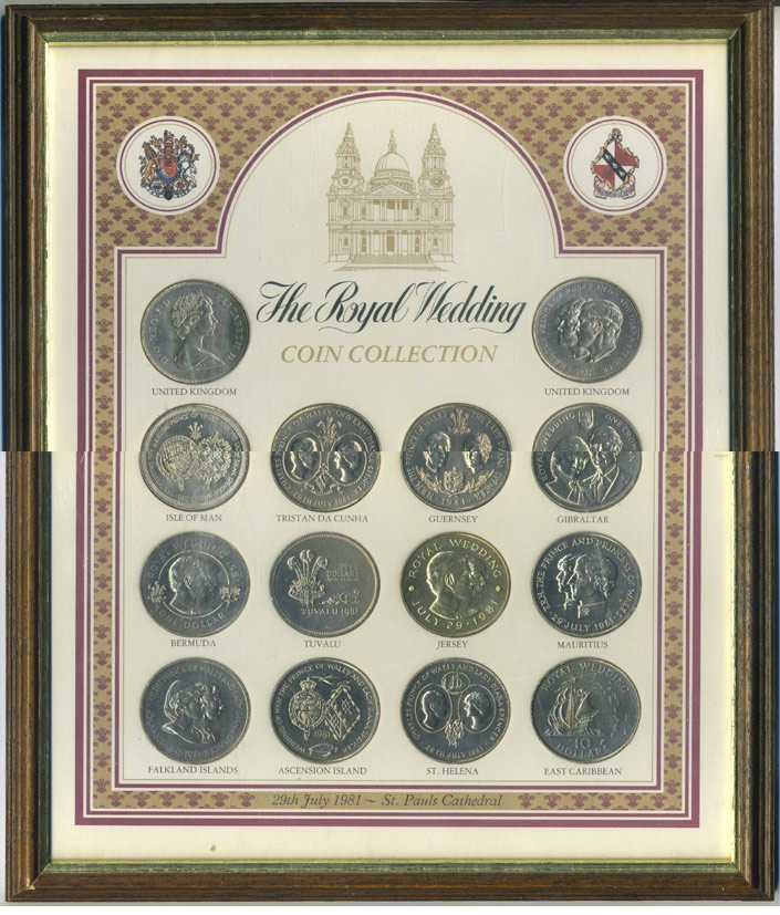 Великобритания и содружества набор из 14 монет 1981 королевская свадьба принца Чарльза и леди Дианы, остров Мэн, Тристан Да Кунья, Гернси, Гибралтар, Вермудские очтрова, Тувалу, Джерси, Маврикий, Фолклендские острова, острова Вознесения, острова святой Ел