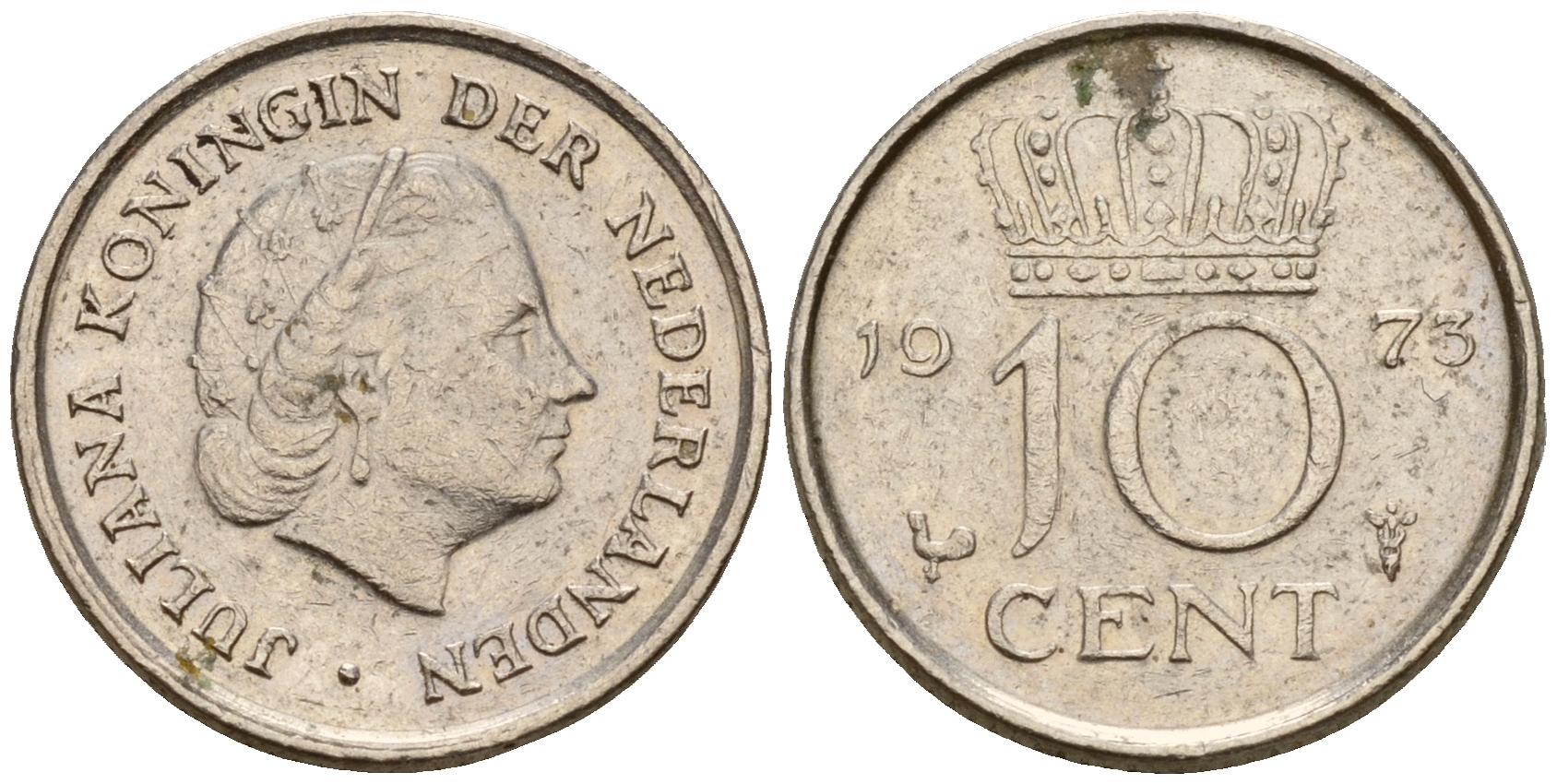 Нидерланды 10 центов 1973 Юлиана (1949-1980) KM 182 никель    4598-316