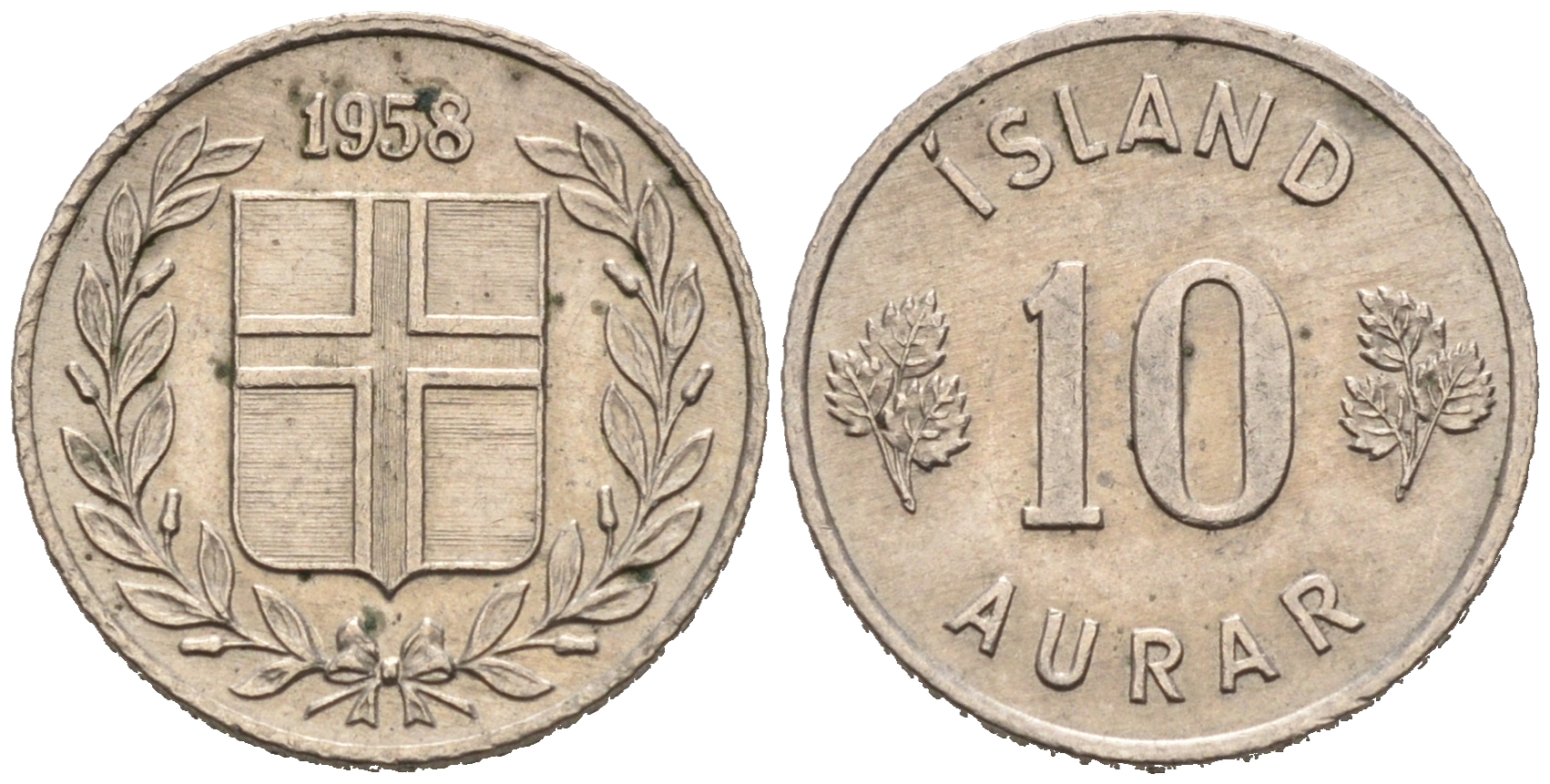 Исландия 10 эйре 1958 KM 10 медно-никель 4564-1239