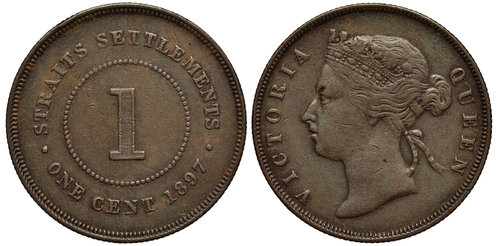 Стрейтс-Сетлментс 1 цент 1897 Виктория (1837-1901) KM 16 бронза 4380-736
