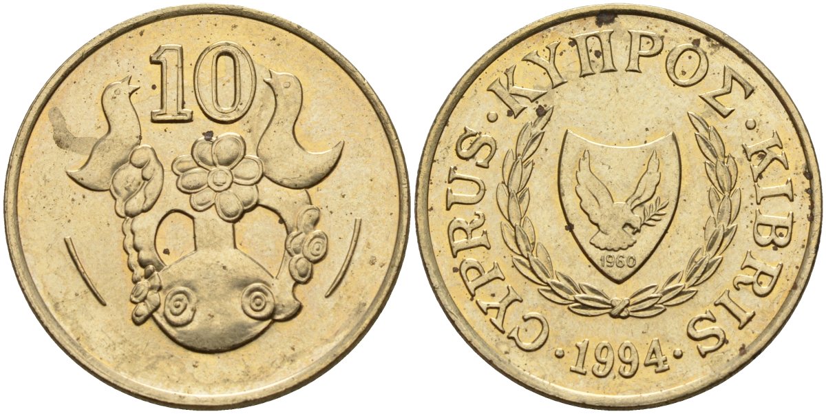 Кипр 10 центов 1994 KM 56.3 никель латунь 4141-1222