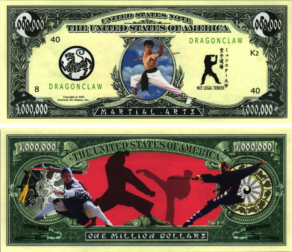 США 1000000 ДОЛЛАРОВ 2002 СУВЕНИРНАЯ БАНКНОТА, СПОРТИВНАЯ СЕРИЯ, КАРАТЭ, DRAGONCLAW бумага UNC (ПРЕСС) 7198-37-4-2
