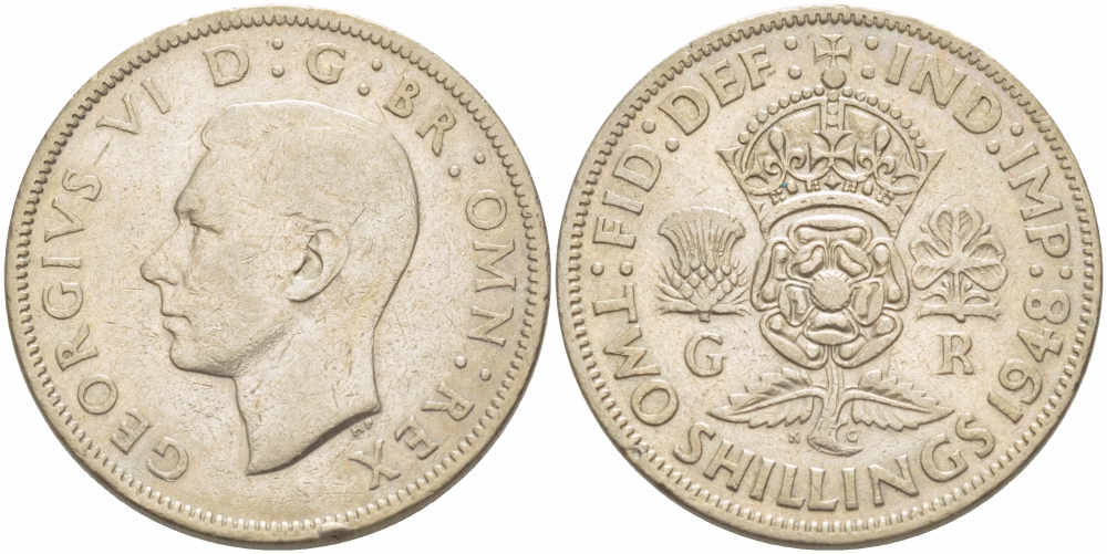 Великобритания 2 шиллинга (флорин) 1948 Георг VI (1936-1952) KM 865, Spink 4102 медно-никель 4403-646