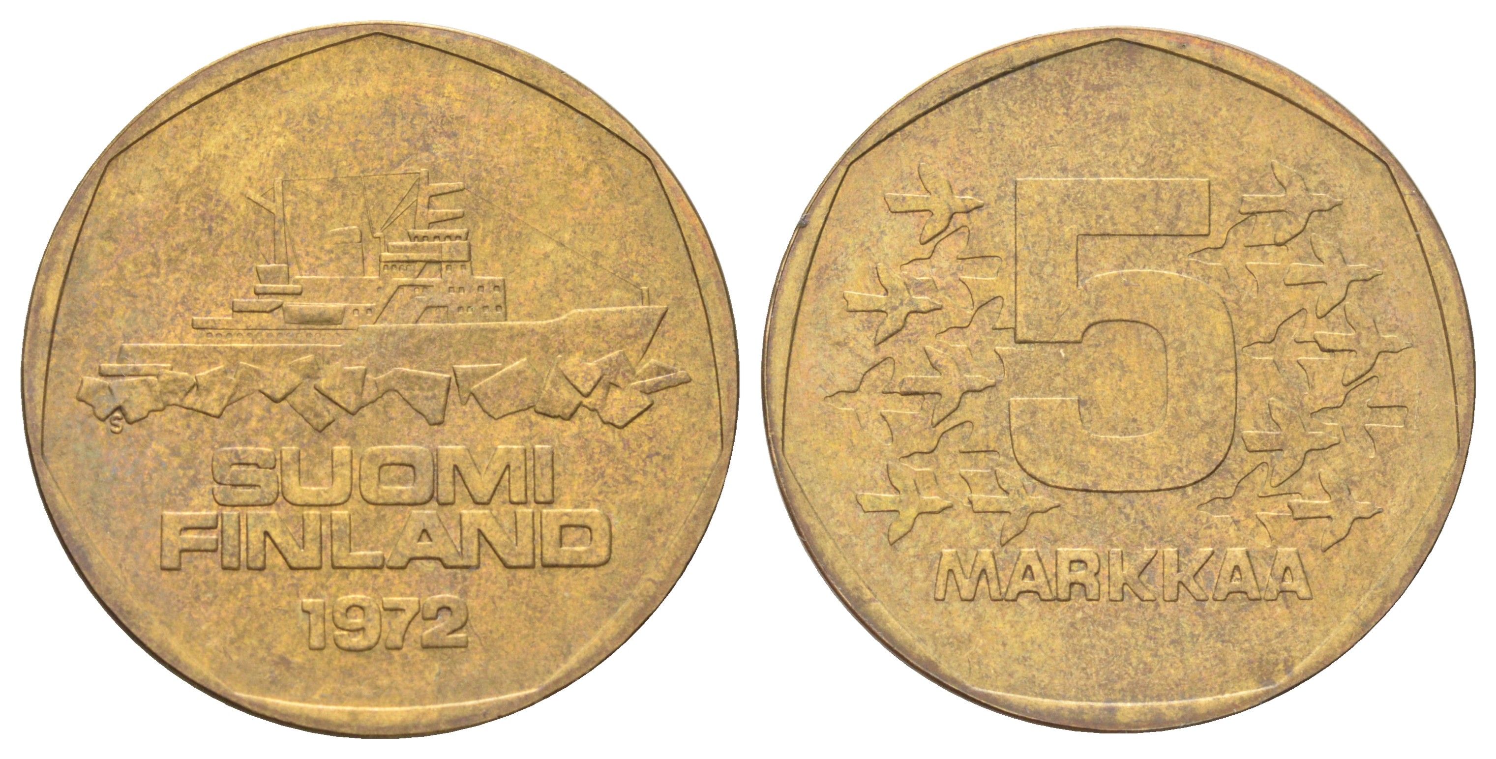 Финляндия 5 марок 1972 KM 53 алюминиевая бронза 4666-834