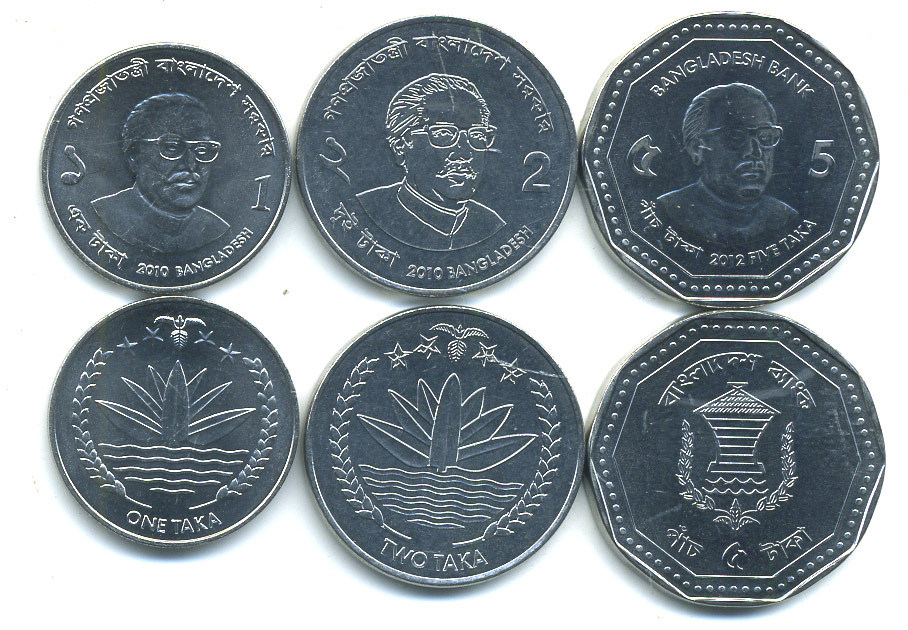 Бангладеш лот из 3 монет 2010-2012 (1, 2, 5 така) UNC M79-17
