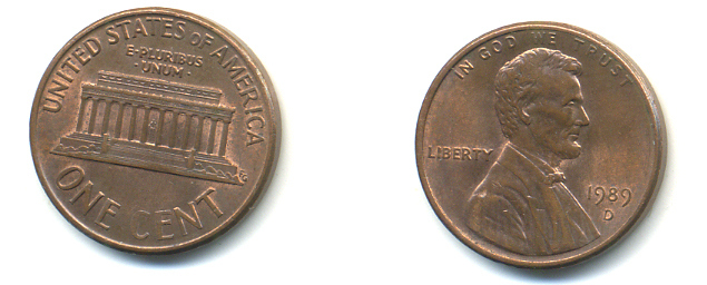 США 1 цент 1989 D, Линкольн KM 201b цинк плакированный медью 179-424