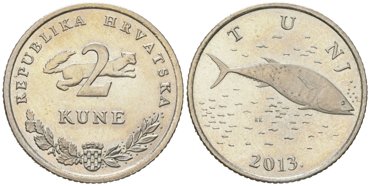Хорватия 2 куна 2013 тунец KM 10 медь цинк никель BU 4571-453