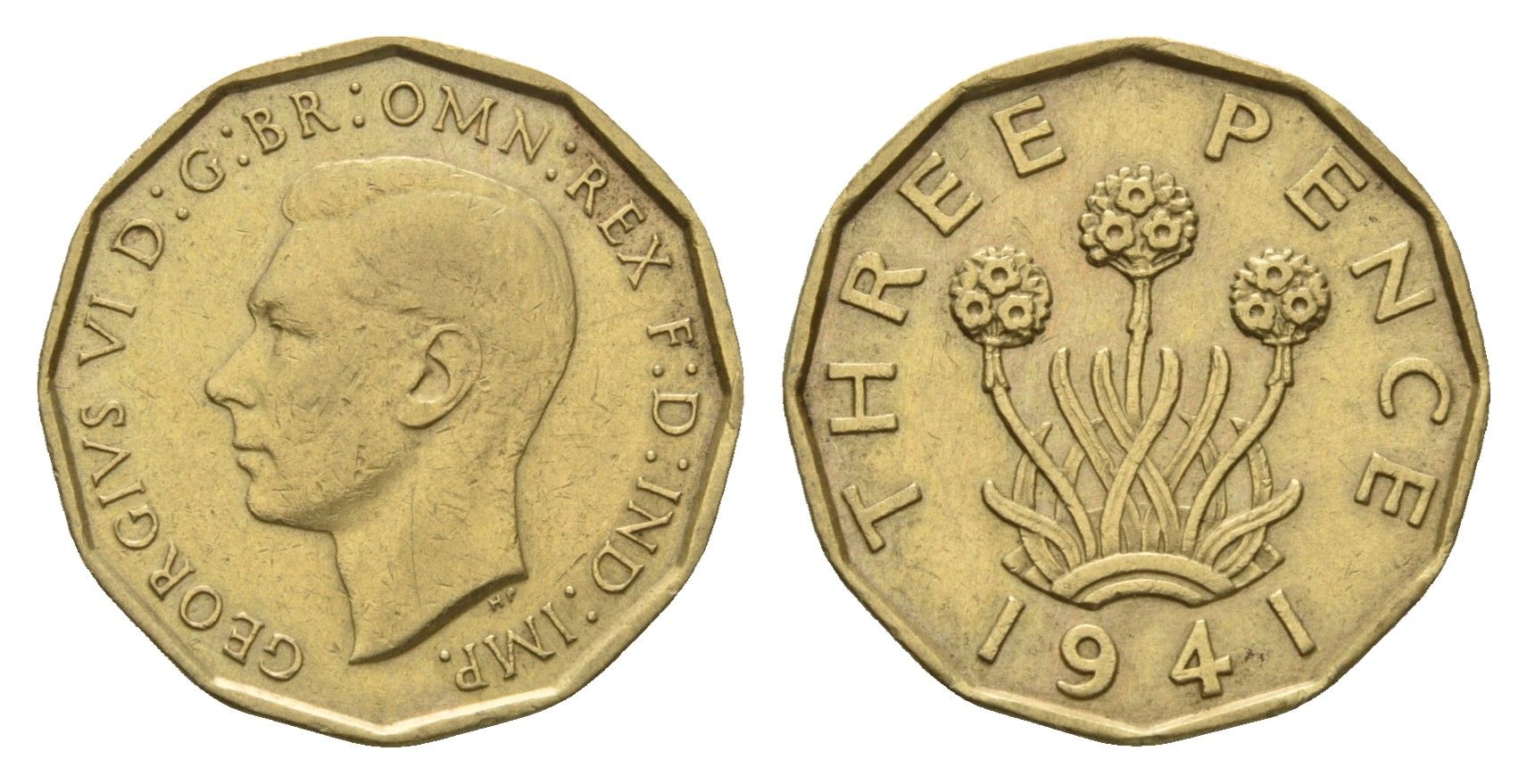 Великобритания 3 пенса 1941 Георг VI (1936-1952) KM 849, Spink 4112 никель латунь 4121-452