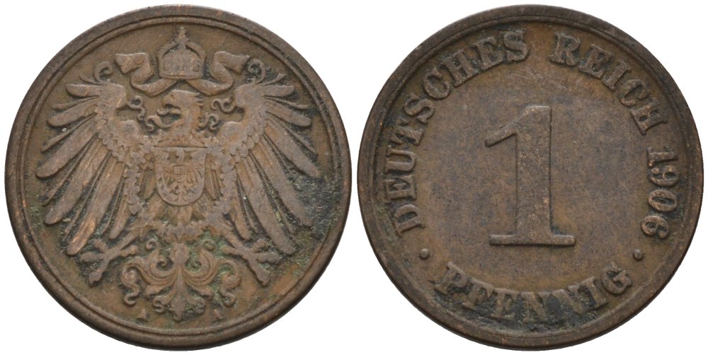 Германия 1 пфенниг 1906 A KM 10, J. 10 медь 4567-1232