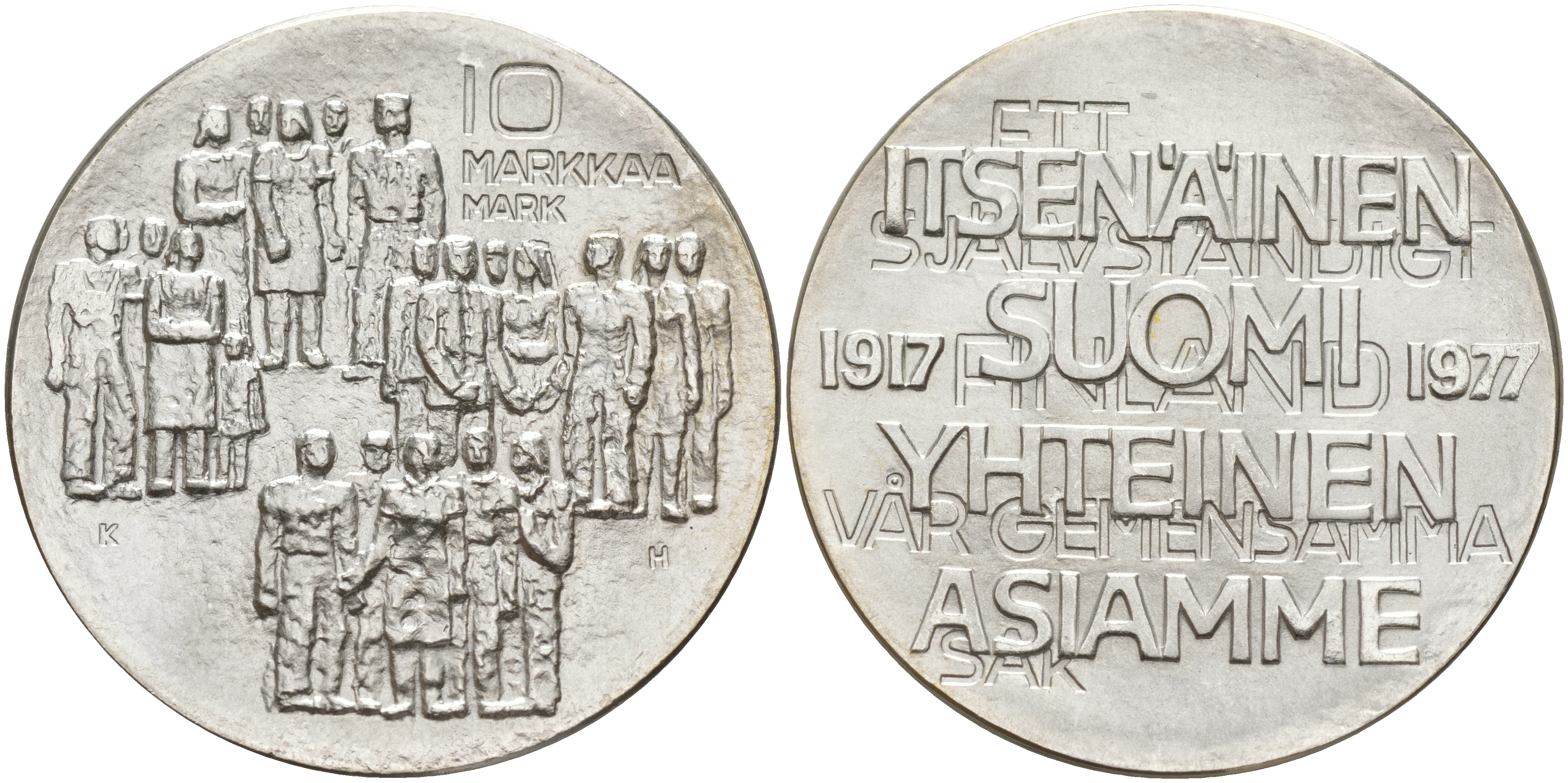 Финляндия 10 марок 1977 K-H, 60 лет независимости (1917-1977) KM 55 серебро UNC 1523-711