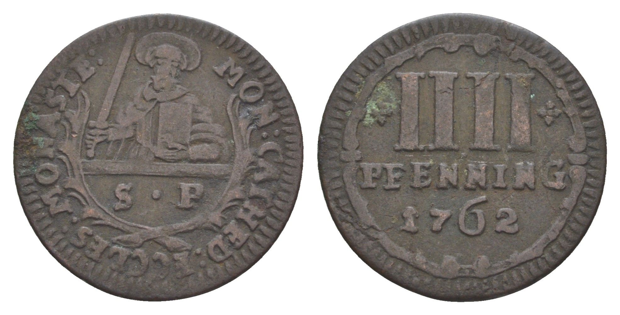 Мюнстер 4 пфеннига 1762 Монетный двор кафедрального капитула KM 439 медь 633-1745