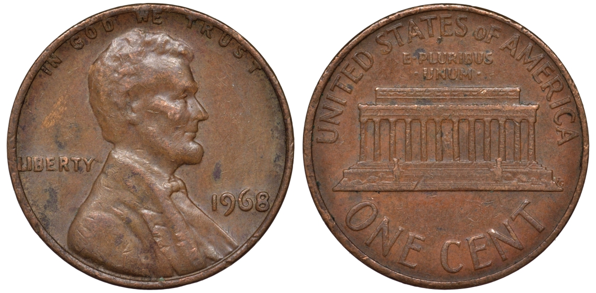 США 1 цент 1968 KM 201 медь цинк 4547-443