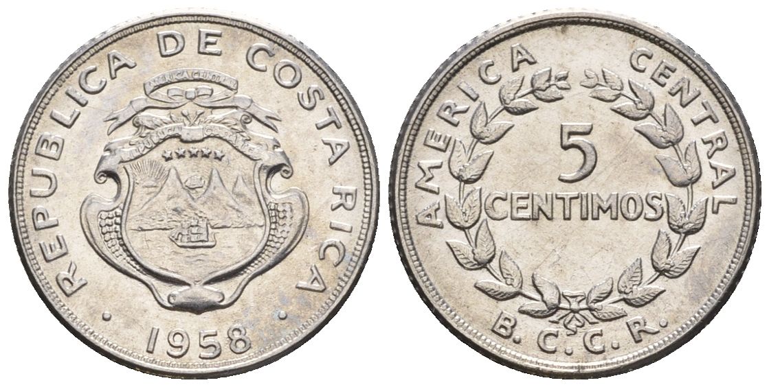 Коста-Рика 5 сентимо 1958  KM 184.1a сталь  UNC  4609-516