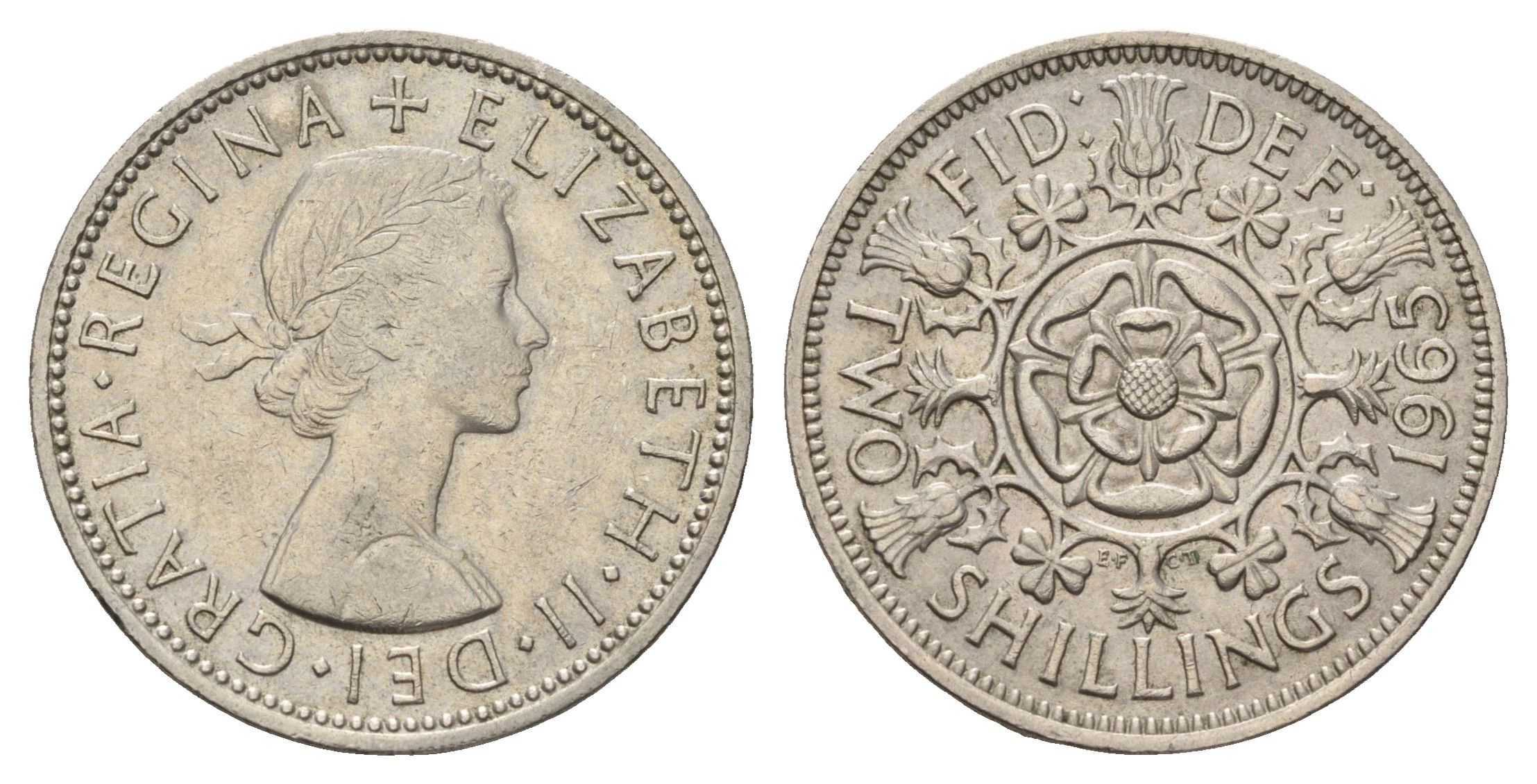 Великобритания 2 шиллинга (флорин) 1965 Елизавета II (1952-2022) KM 906, Spink 4146 медно-никель 4183-611