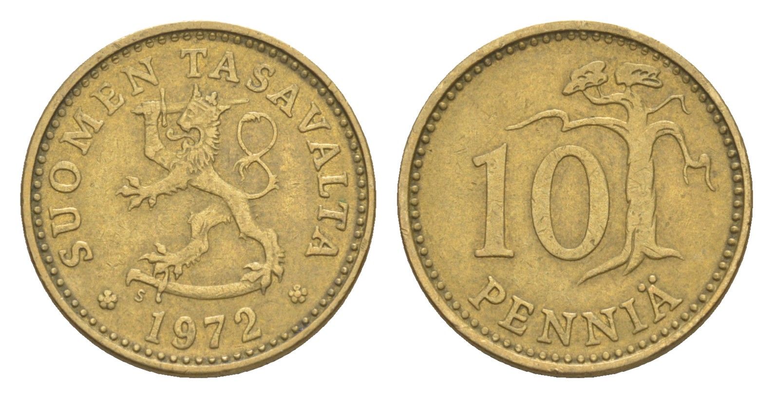 Финляндия 10 пенни 1972 KM 46 алюминиевая бронза 4647-332