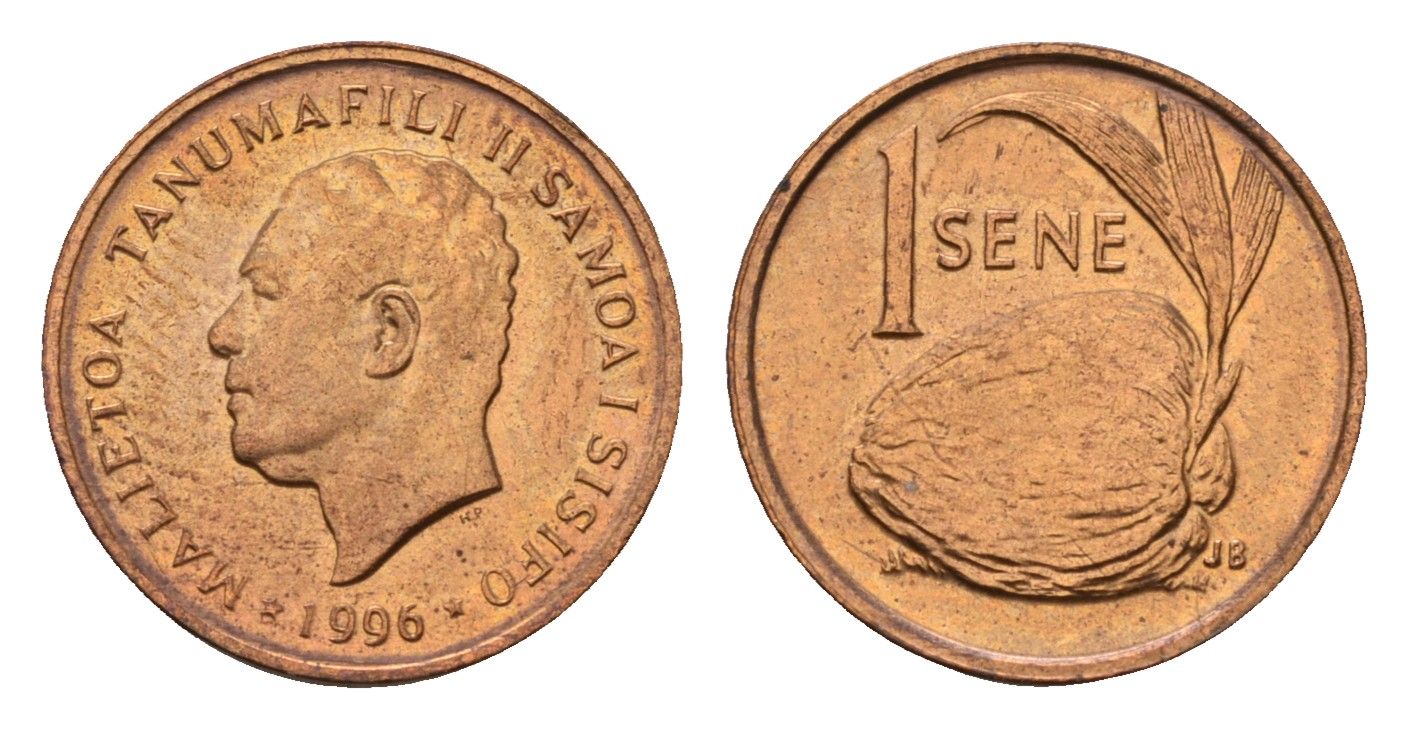 Самоа 1 сене 1996 Малиетоа Танумафили II KM 12 бронза UNC 4679-519