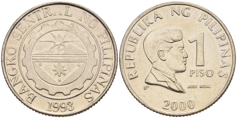 Филиппины 1 писо 2000 Хосе Рицаль KM 269 медно-никель 4556-1152