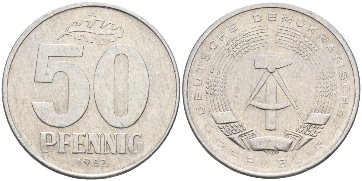 ГДР 50 пфеннигов 1982 A KM 12.2 алюминий 4143-813