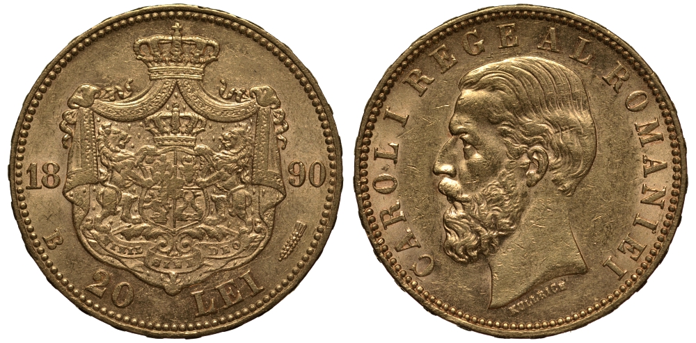 Румыния 20 лей 1890 Кароль I KM 20 золото UNC 00-000-00