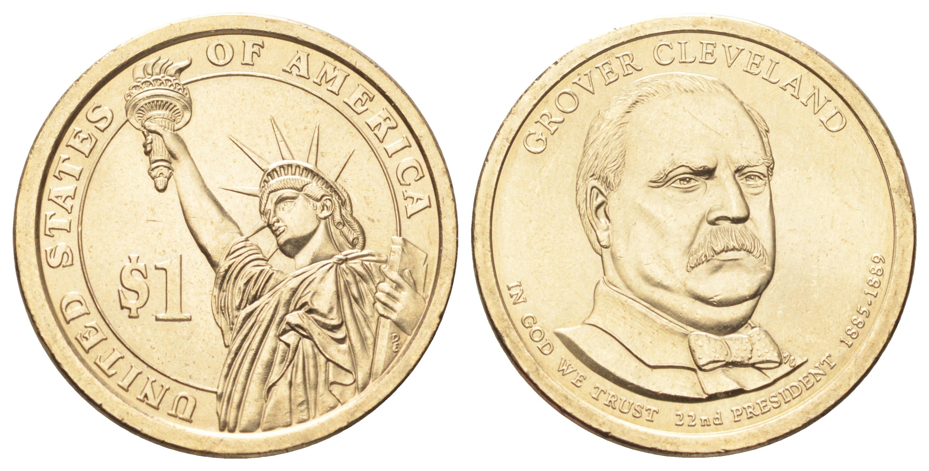 США 1 доллар 2012 Президент США - Гровер Кливленд (1885–1889) KM 525 медь с марганцево-латунным покрытием UNC 4666-1017