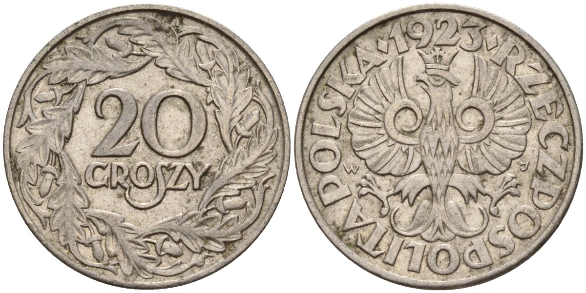 Польша 20 грошей 1923 Y 12 никель 4596-535