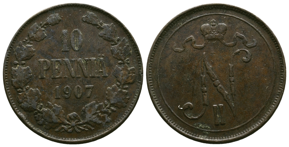 РОССИЯ ДЛЯ ФИНЛЯНДИИ 10 ПЕННИ 1907 Биткин 430 медь 4381-124