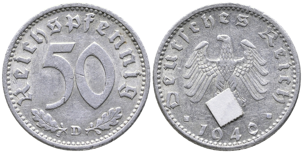 ГЕРМАНИЯ 50 РЕЙХСПФЕННИГОВ 1940 D KM 96, J. 372 алюминий 24-916