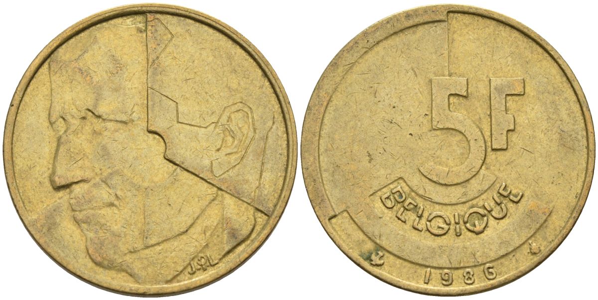 Бельгия 5 франков 1986 Belgique KM 163 алюминиевая бронза 4126-156