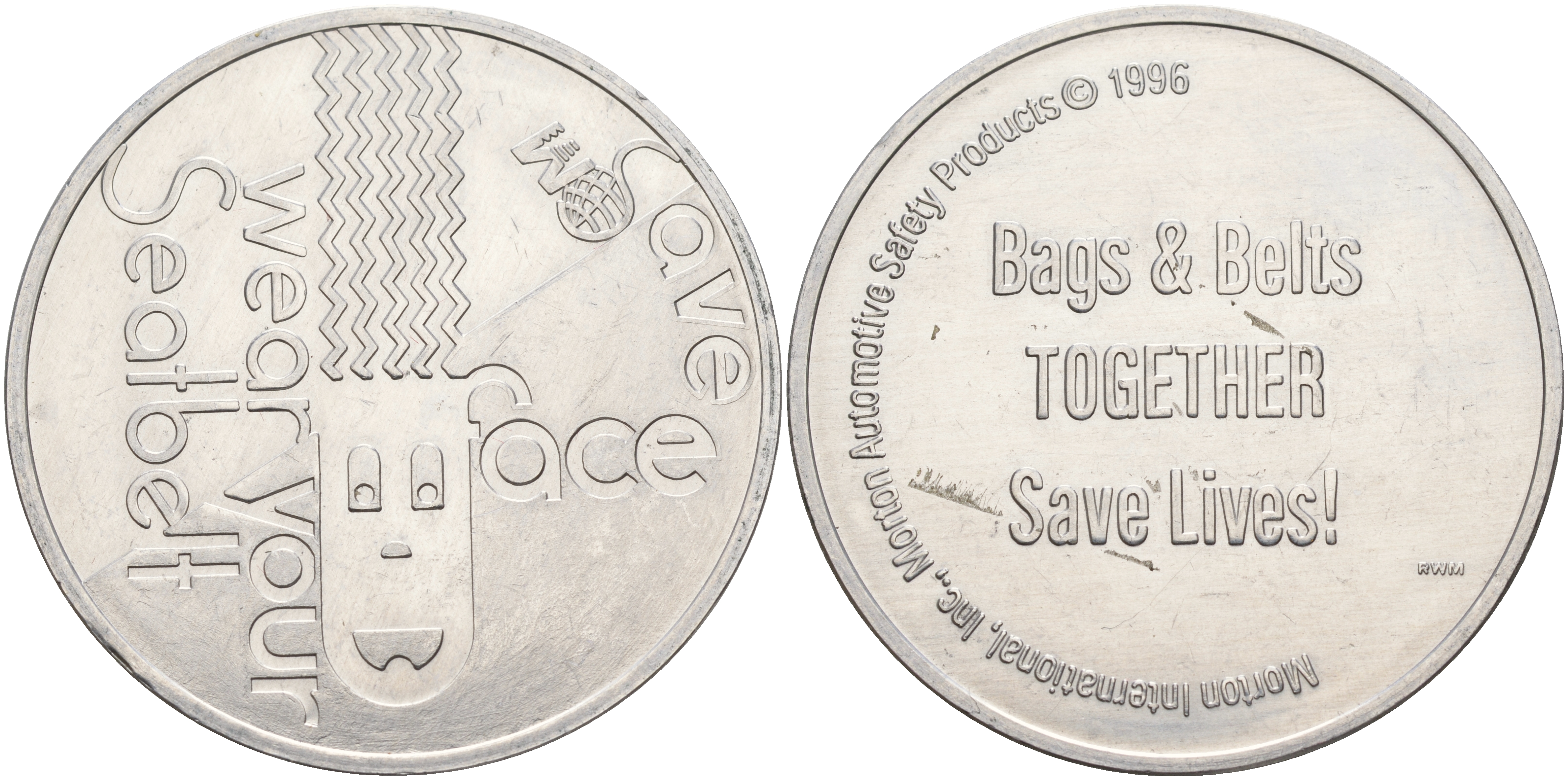 Жетон рекламный 1996 Morton International Inc. ремни и сумки 1066-16-55