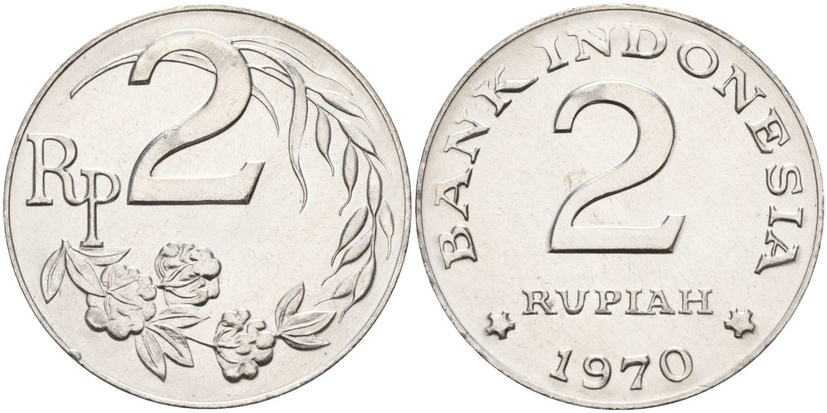 Индонезия 2 рупии 1970 KM 21 алюминий UNC 4149-541