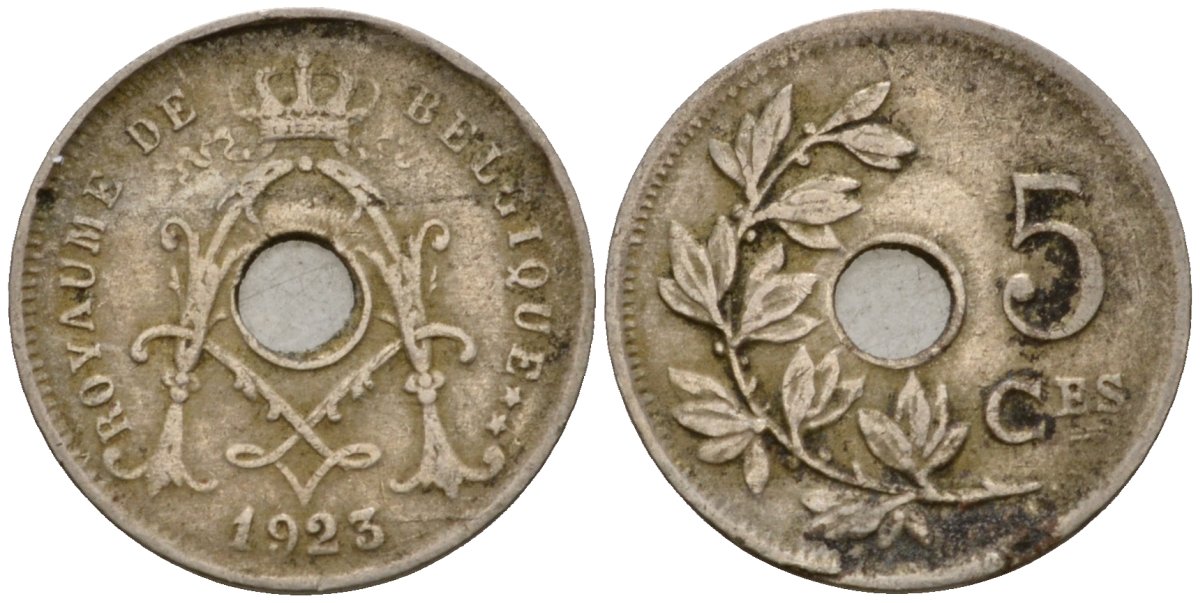 Бельгия 5 сантимов 1923 Belgie KM 67 медно-никель 4551-825