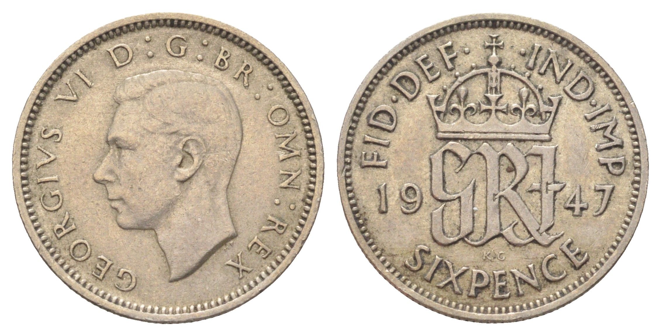 Великобритания 6 пенсов 1947 Георг VI (1936-1952) KM 862, Spink 4105 медно-никель 4708-726