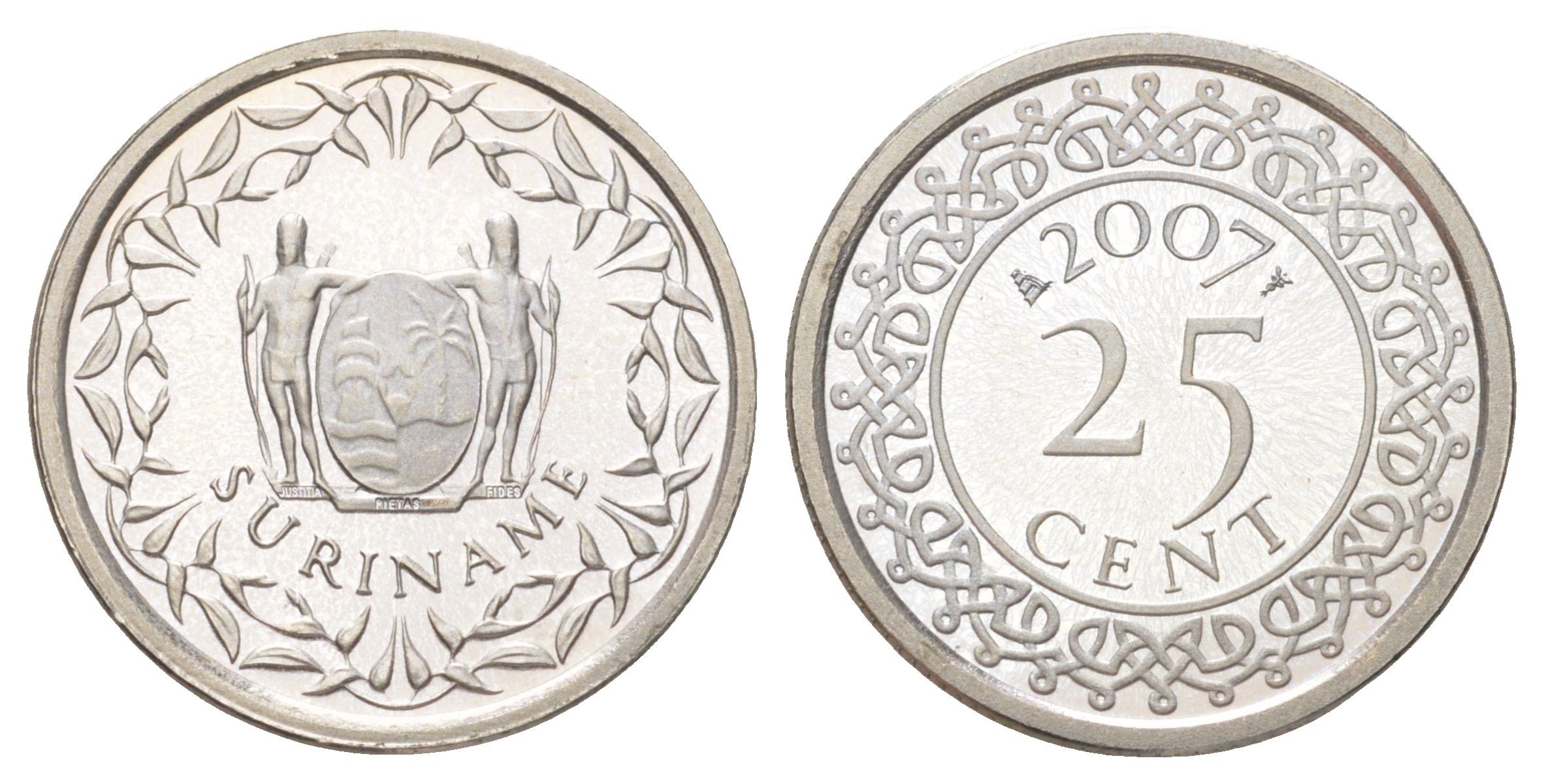 Суринам 25 центов 2007 тираж 1000 экземпляров KM 14a медно-никель BU 4625-349