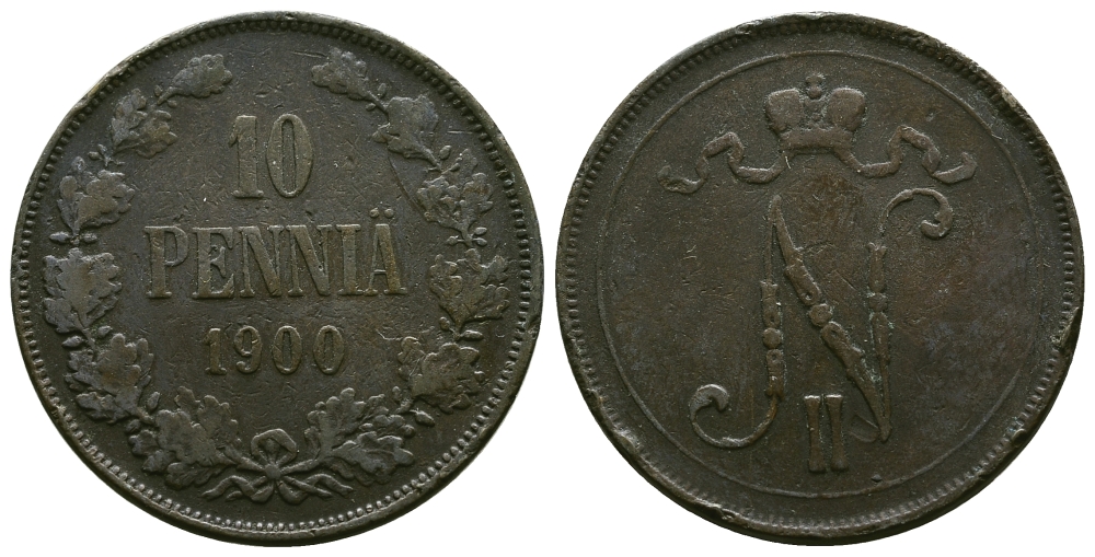 РОССИЯ ДЛЯ ФИНЛЯНДИИ 10 ПЕННИ 1900 Биткин 428 медь 4381-113
