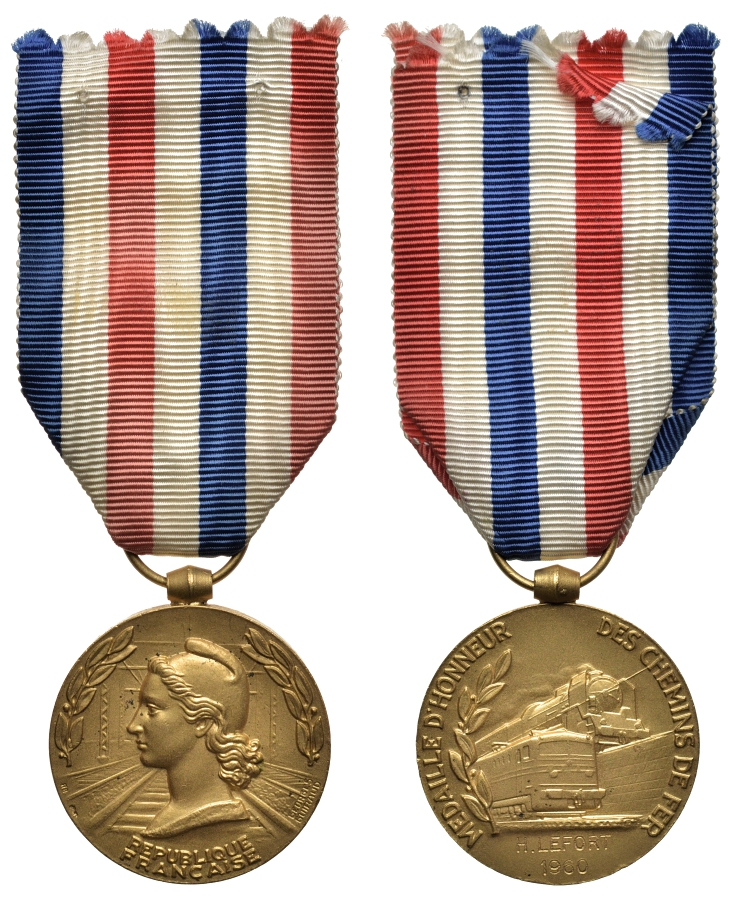 Франция медаль 1960 медаль лучшему железнодорожнику, желтый металл 1072-1-23