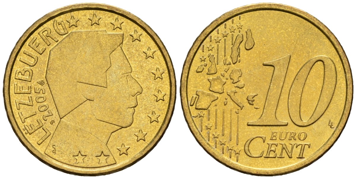 Люксембург 10 евроцентов 2005 KM 78 нордик UNC 4147-825