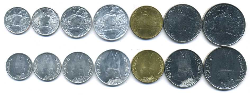 Ватикан набор из 7 монет 1966 Павел VI (1963-1978), шепард (пастух) KM 84, 85, 86, 87, 88, 89, 90   UNC N4-19