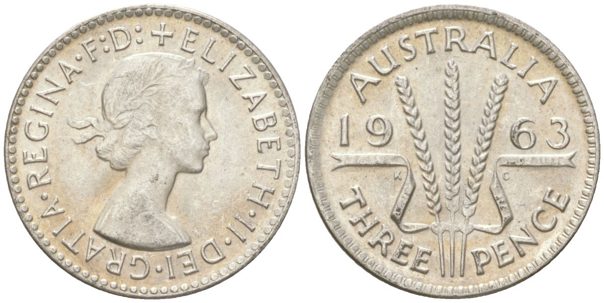 Австралия 3 пенса 1963 Елизавета II (1952-2022) KM 57 серебро 4623-123
