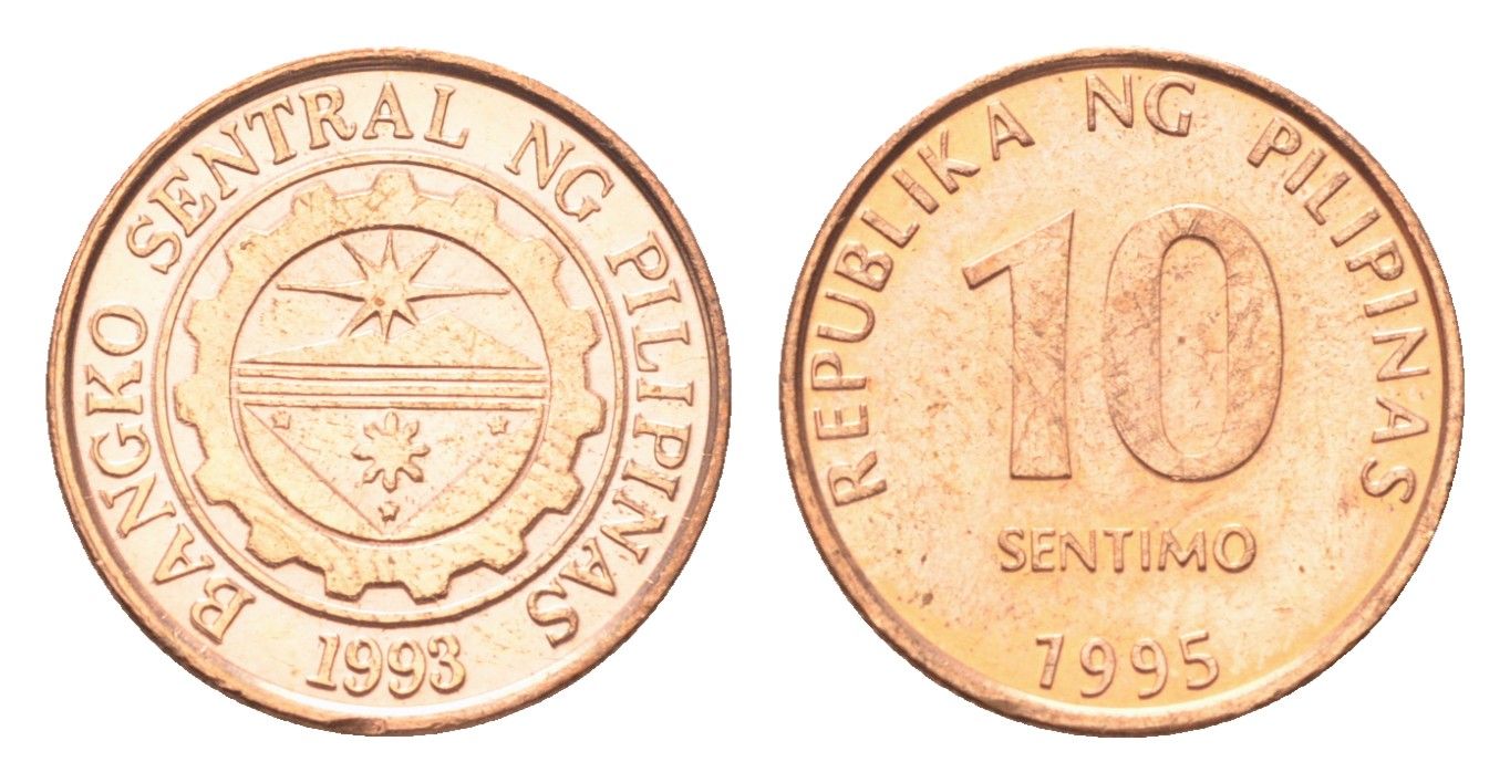 Филиппины 10 сентимо 1995 KM 270 сталь плакированная медью UNC 4705-756