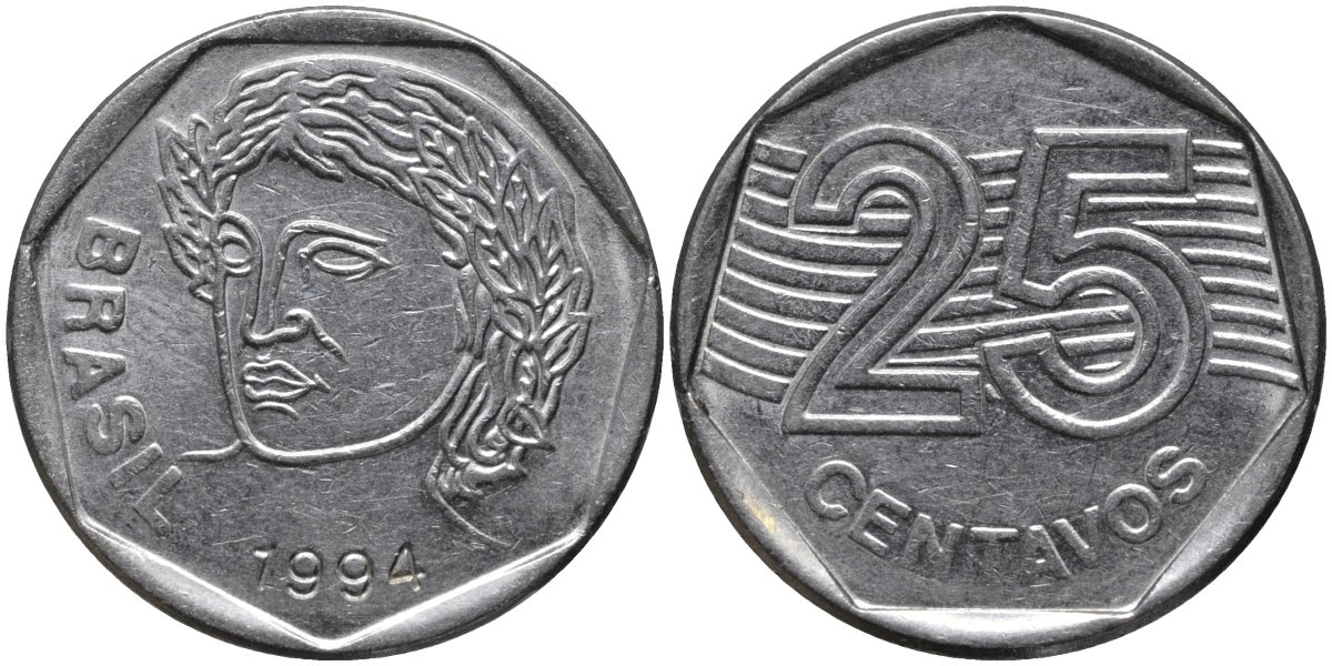 Бразилия 25 сентаво 1994 KM 634 нержавеющая сталь 4579-746